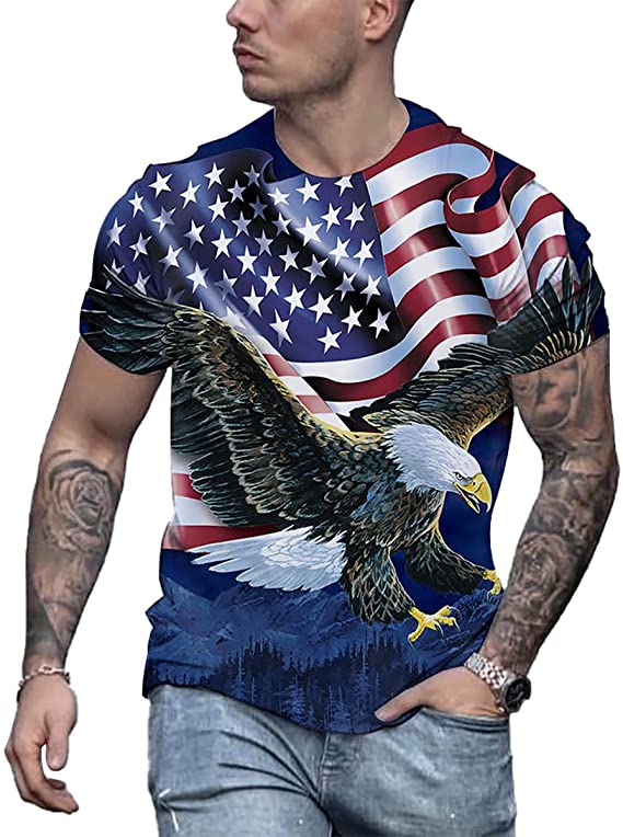3D Graphic Short Sleeve Shirts Hand American Flag Independence Day